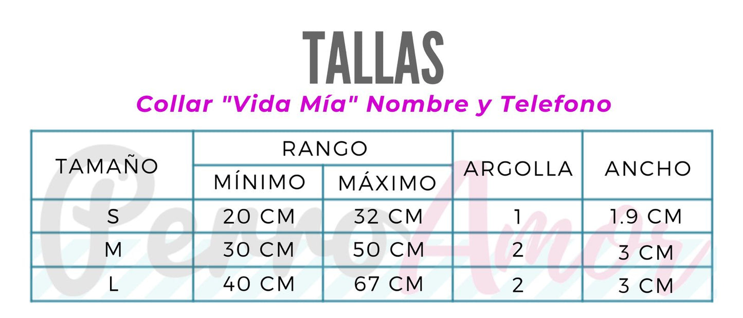 Collar Vida Mía " Nombre y Teléfono "